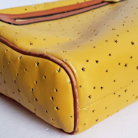 Leather VINTAGE ITALIAN Bag 80s Retro Crossbody Boxy Mustard Yellow Tan Brown - Picture 8 of 16